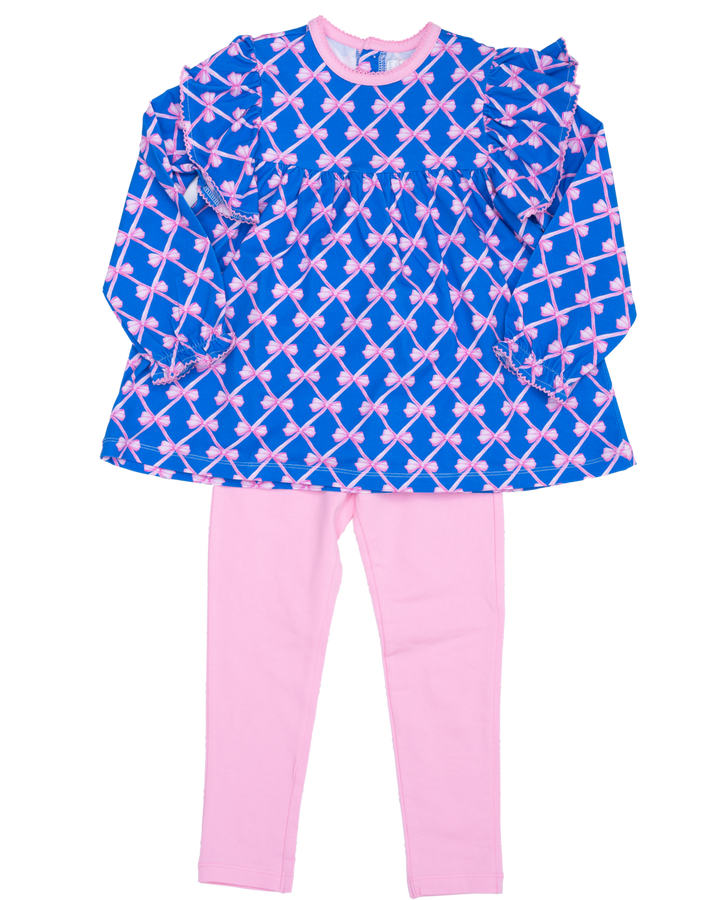 Abree Blue Ribbon Bow Legging Set