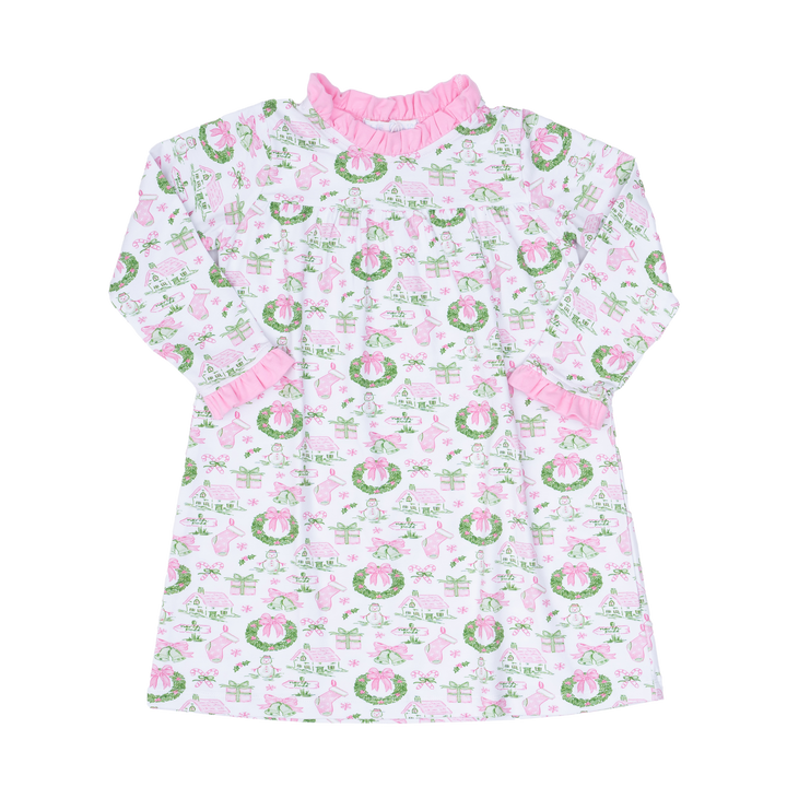 Pink Holiday Toile Loungewear Dress