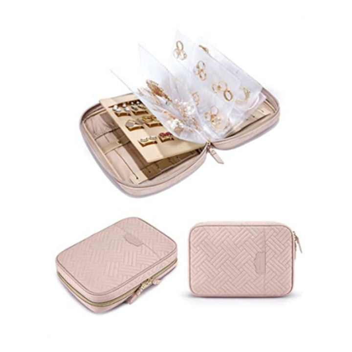Rectangle Velvet Jewelry Box, Travel Portable Jewelry Case, Zipper Storage Boxes, for Necklaces, Rings, Earrings and Pendants