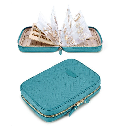 Rectangle Velvet Jewelry Box, Travel Portable Jewelry Case, Zipper Storage Boxes, for Necklaces, Rings, Earrings and Pendants