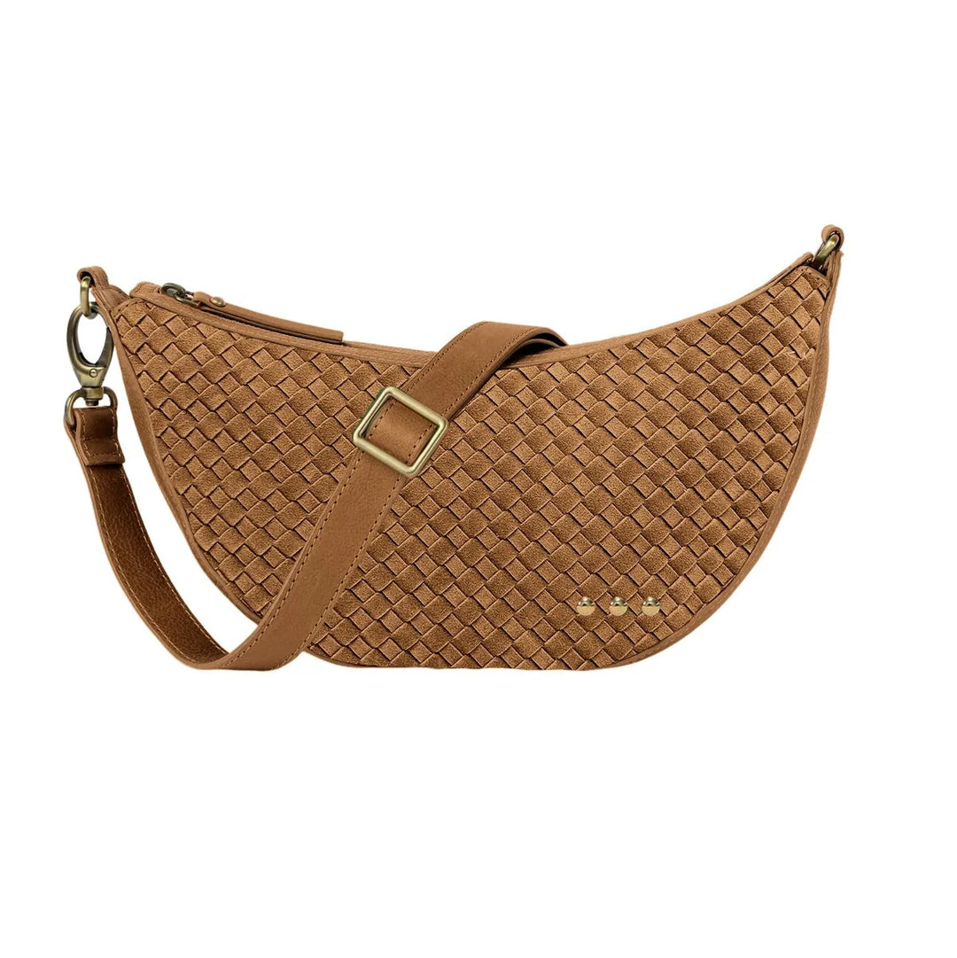Paige Suede Woven Crossbody - Camel