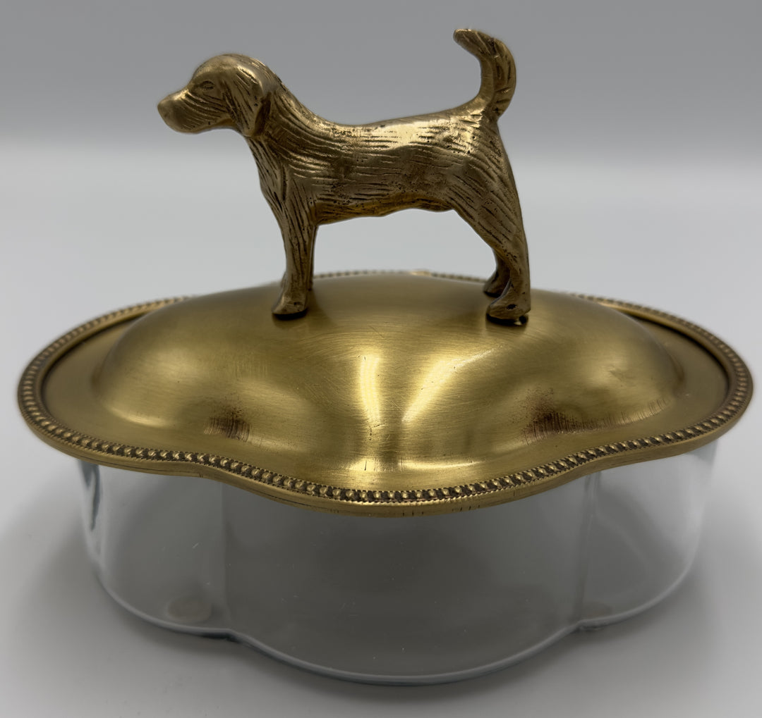 Brass and glass dog dish decor