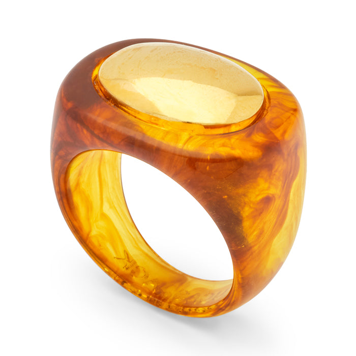 Big Resin Ring w Gold Medallion