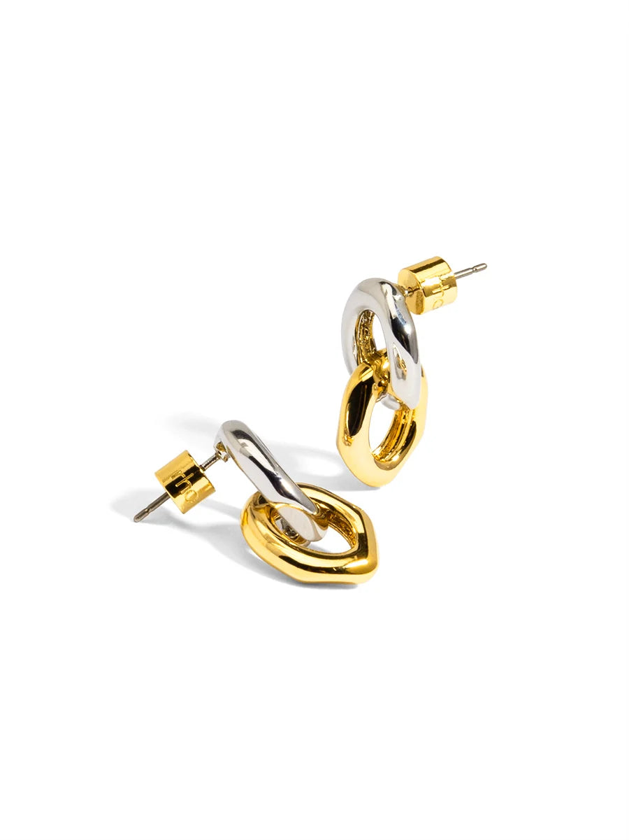Small Two-Tone Metal Link Drop Earring