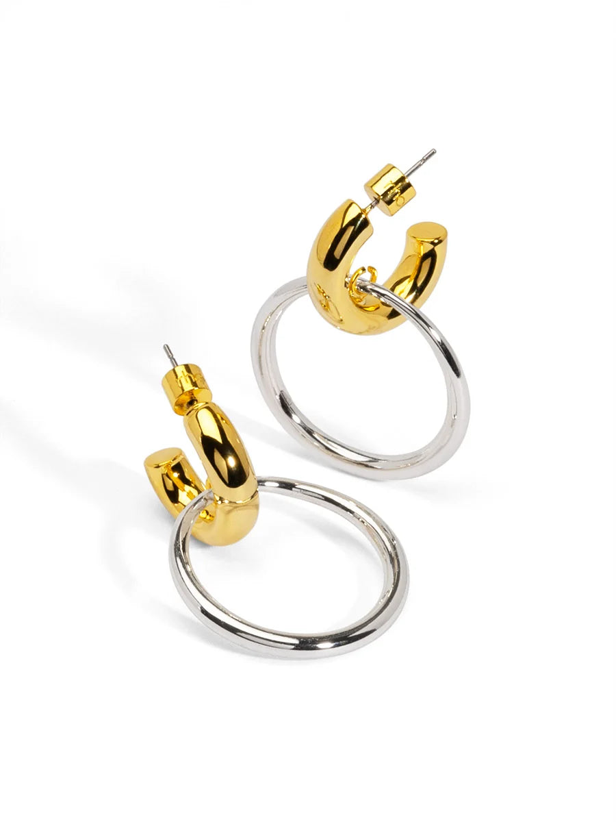 Two-Tone Door Knocker Drop Earring