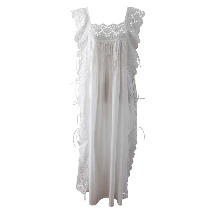 Betty, White Sleeveless Cotton Nightdress With Side Ties OS