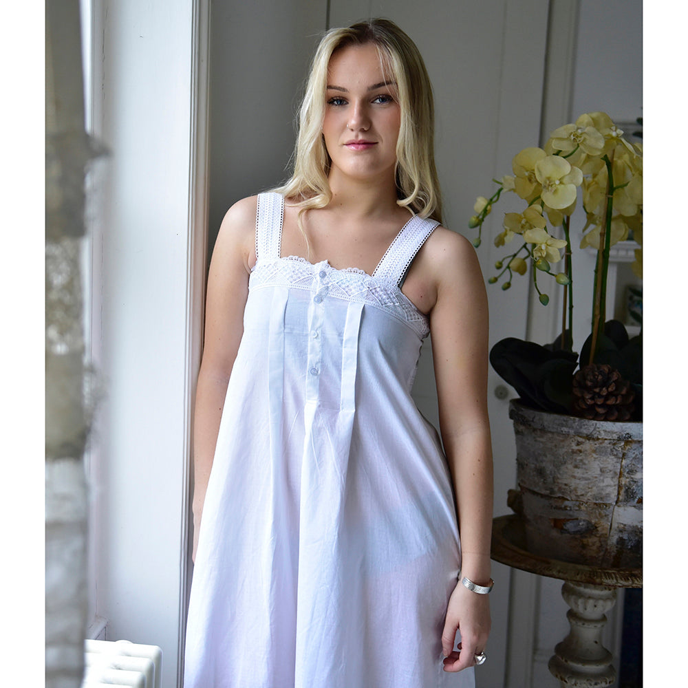 Nellie, Short Strappy Cotton Nightdress With Lace