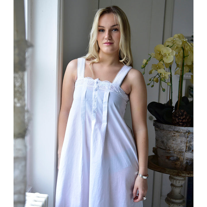 Nellie, Short Strappy Cotton Nightdress With Lace