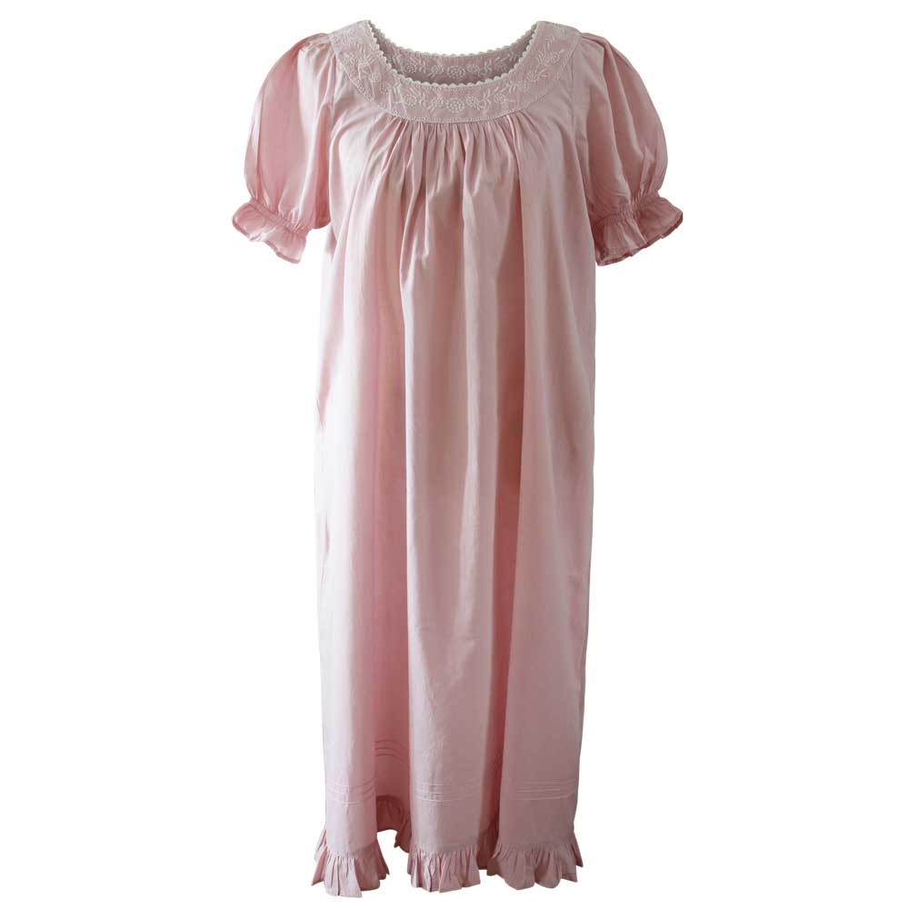 Juliet, Pink Round Neck Puffed Sleeve Cotton Nightdress