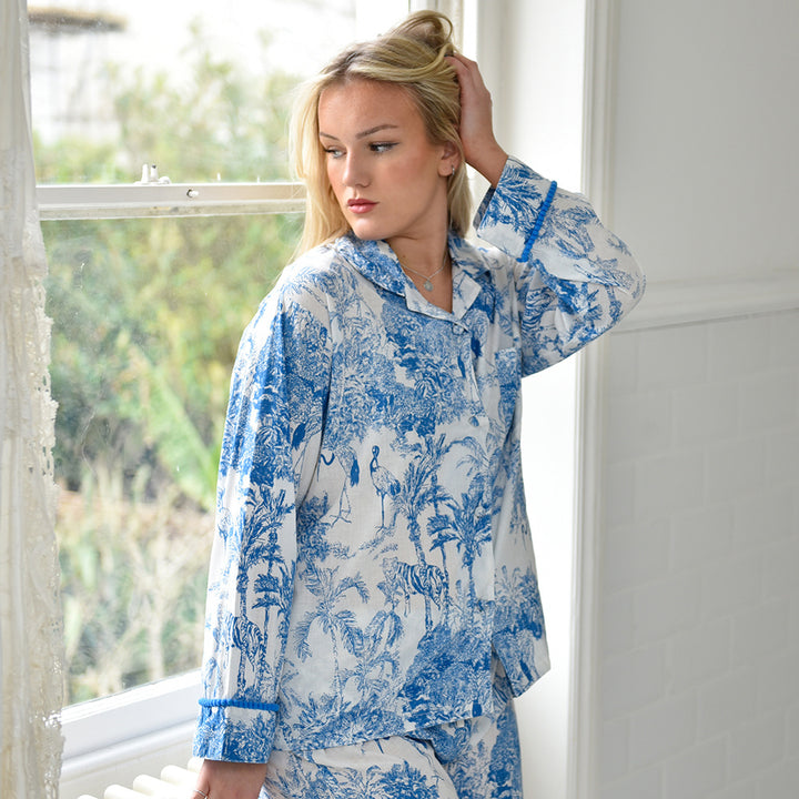 Blue & White Safari Toile De Jouy Print Pyjamas