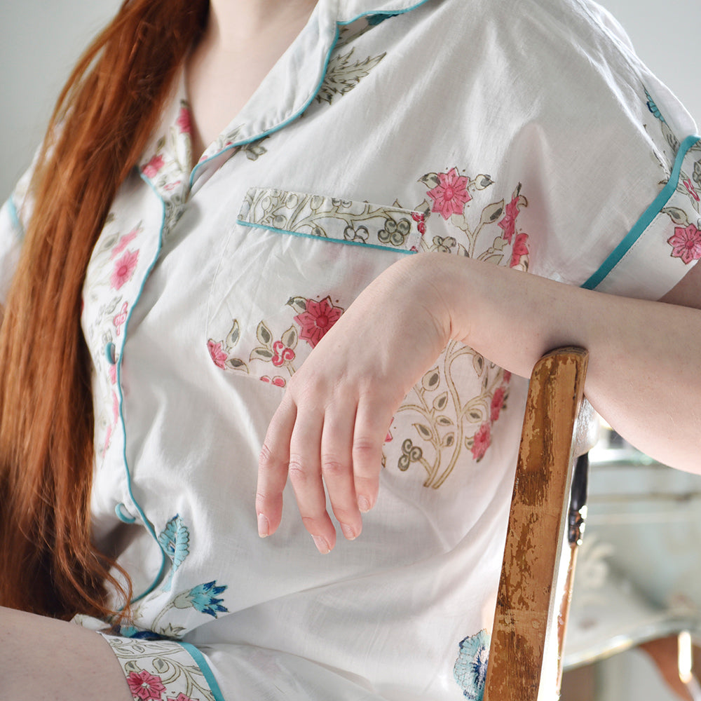 Block Floral Shorts Pajama Set