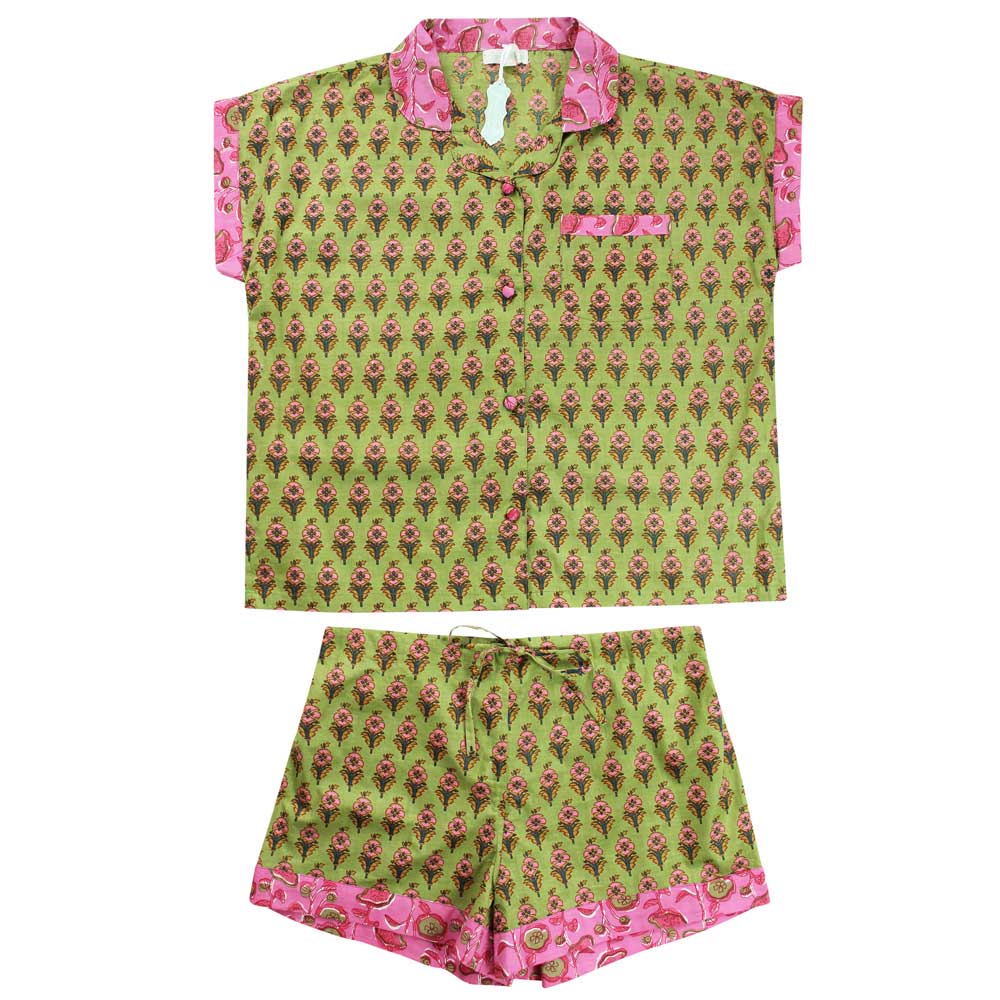 Block Floral Shorts Pajama Set
