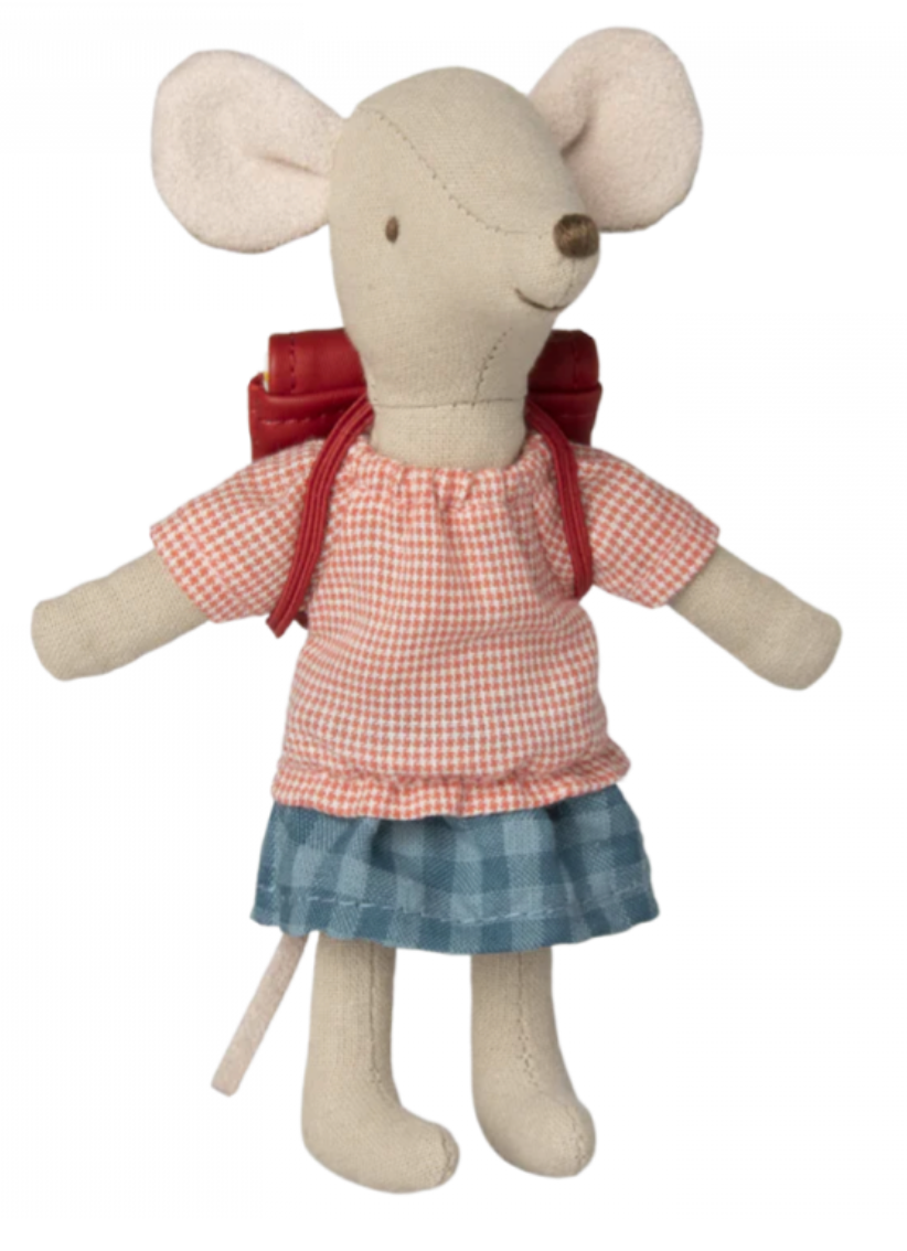 Maileg Tricycle Mouse - Big Sister w Bag - Old Rose