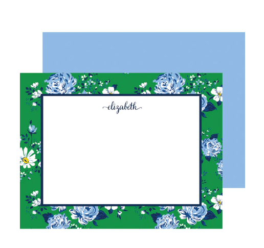Green Floral Flat Notecards