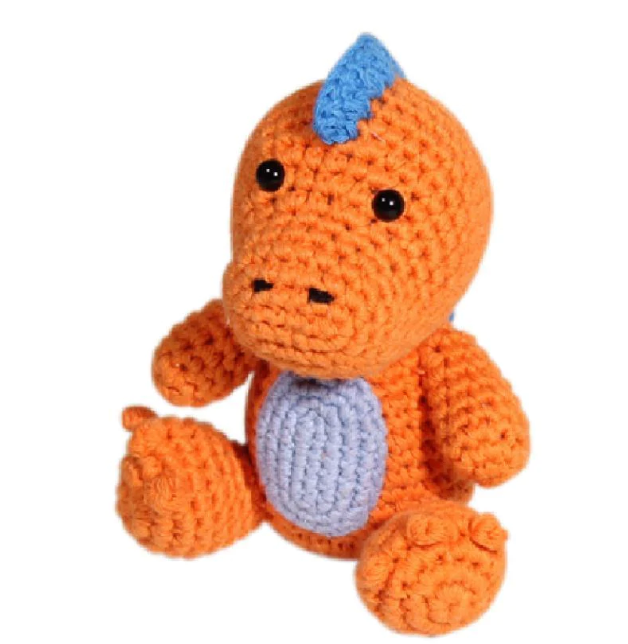 Zubels Crochet Orange T-Rex Rattle 4"