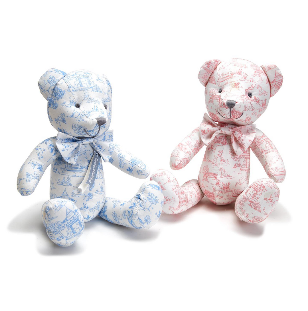 Two's Company Toile Pattern Stuffed Bear - 2 colors