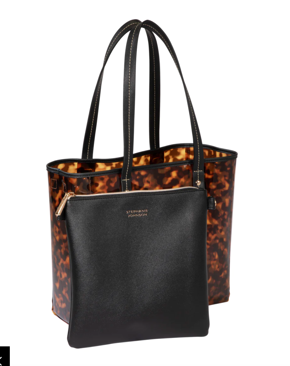 MIAMI CLEARLY TORTOISE PIPER TOTE WITH POUCH