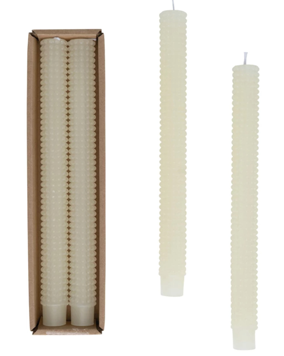Unscented Hobnail Taper Candles in Box, Set of 2