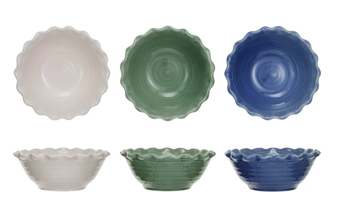 Scalloped Stoneware Bowls - 3 colors