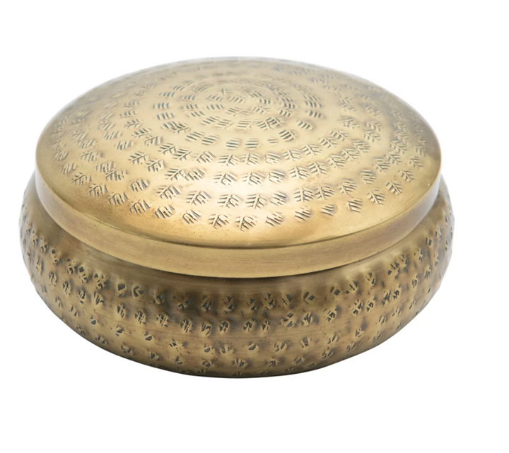 Hammered Brass Metal Container w Lid