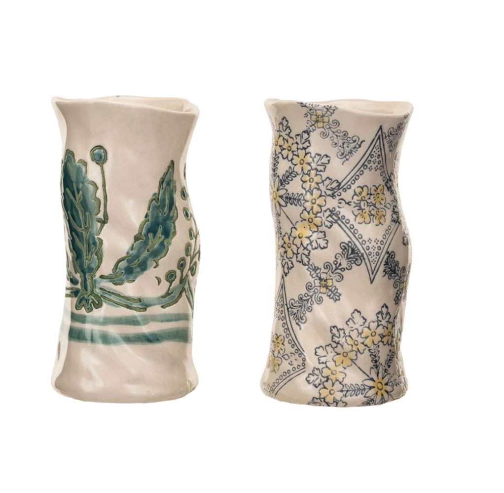 Hand painted Stoneware Organic Shaped Vase