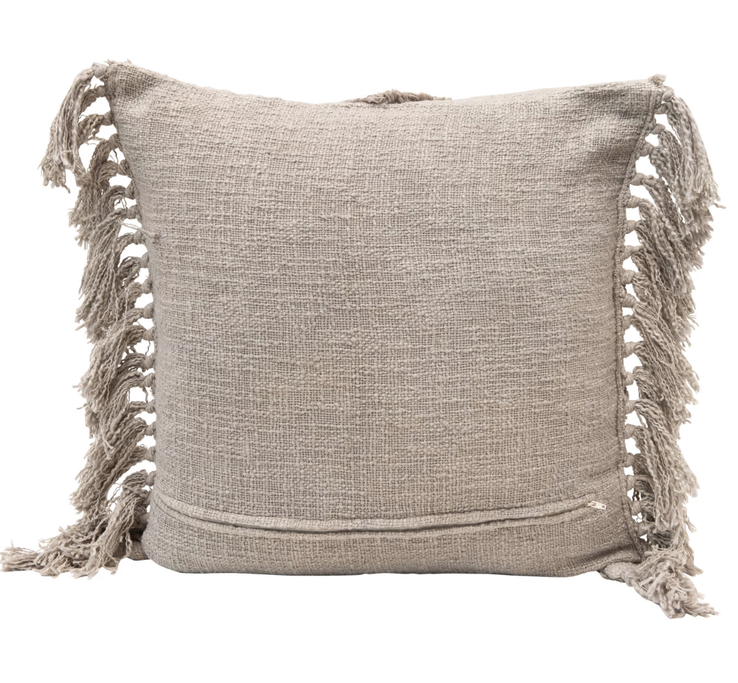 20" Cotton Blend Pillow w/ Tufted Pattern & Fringe, Polyester Fill