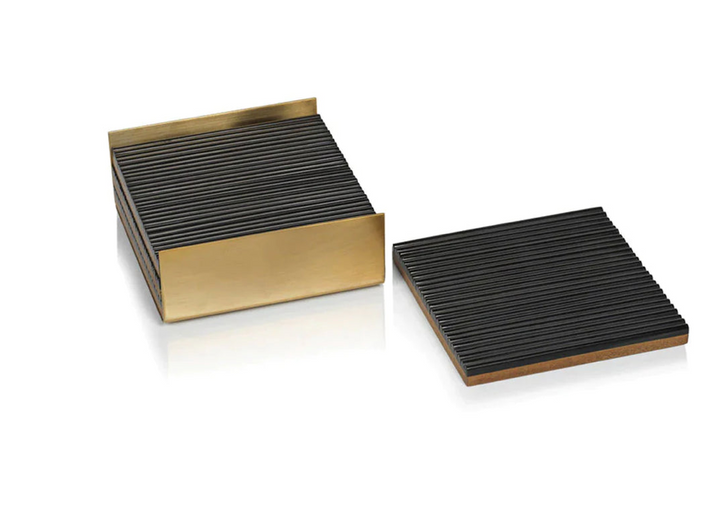 BLACK RIBBED BONE COASTERS SET OF 4 IN