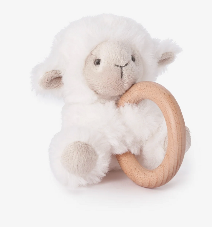 Plush Lamb Wooden Ring Rattle