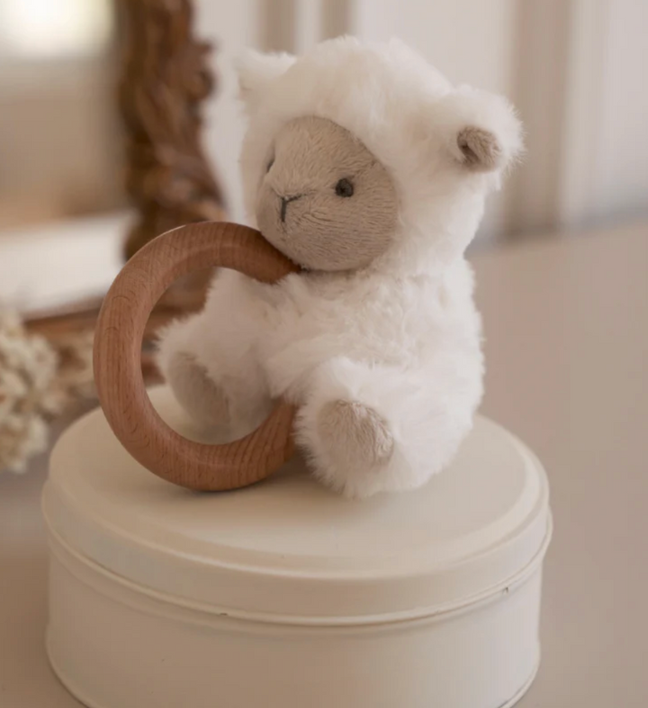 Plush Lamb Wooden Ring Rattle