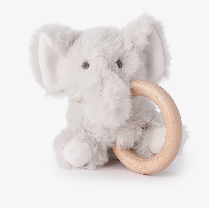 Elephant Plush Wooden Ring Rattle