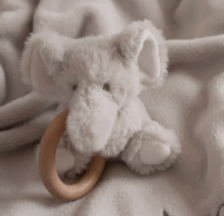 Elephant Plush Wooden Ring Rattle
