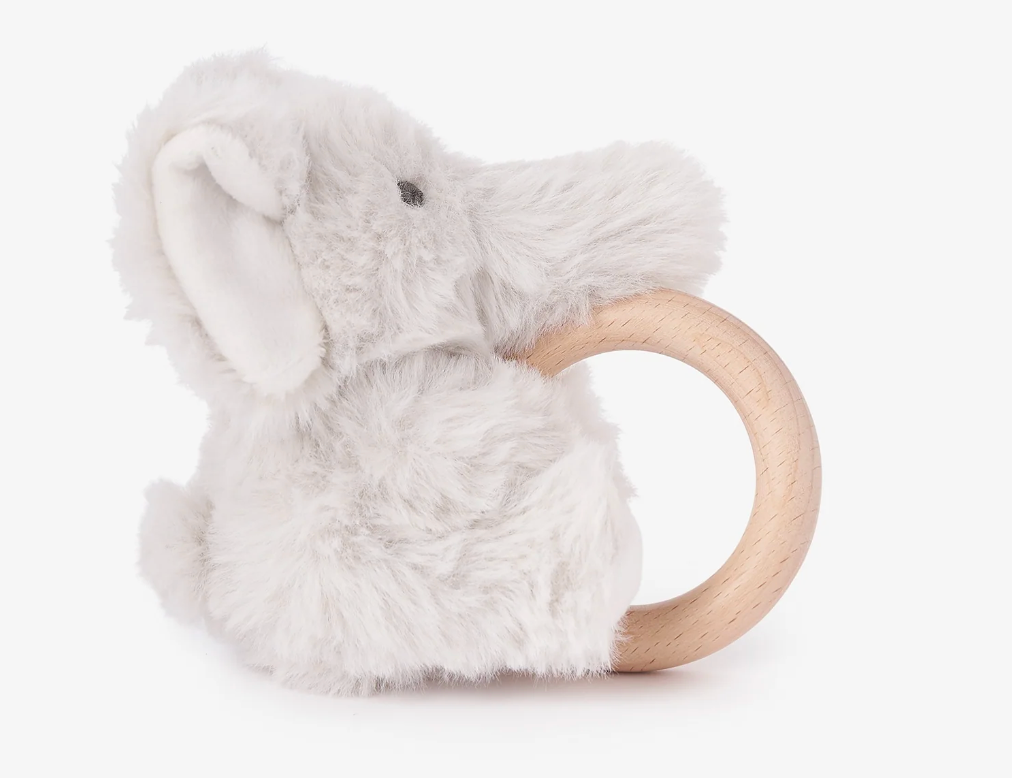 Elephant Plush Wooden Ring Rattle