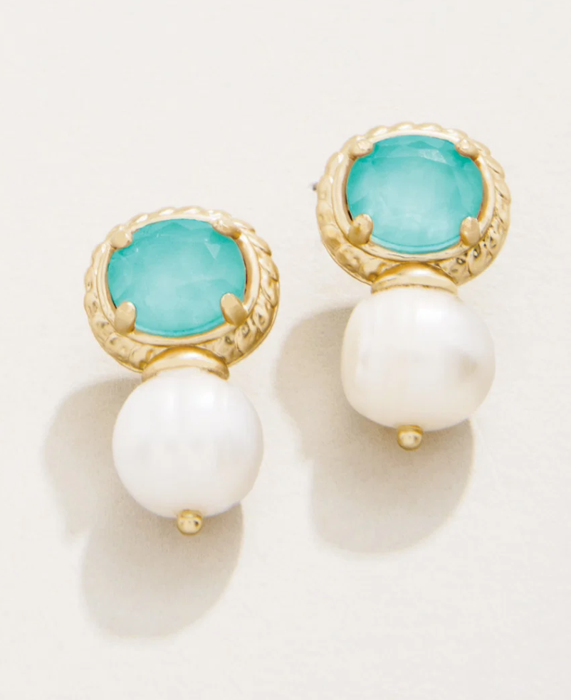 Karina Petite Pearl Stud Earrings Ocean Blue