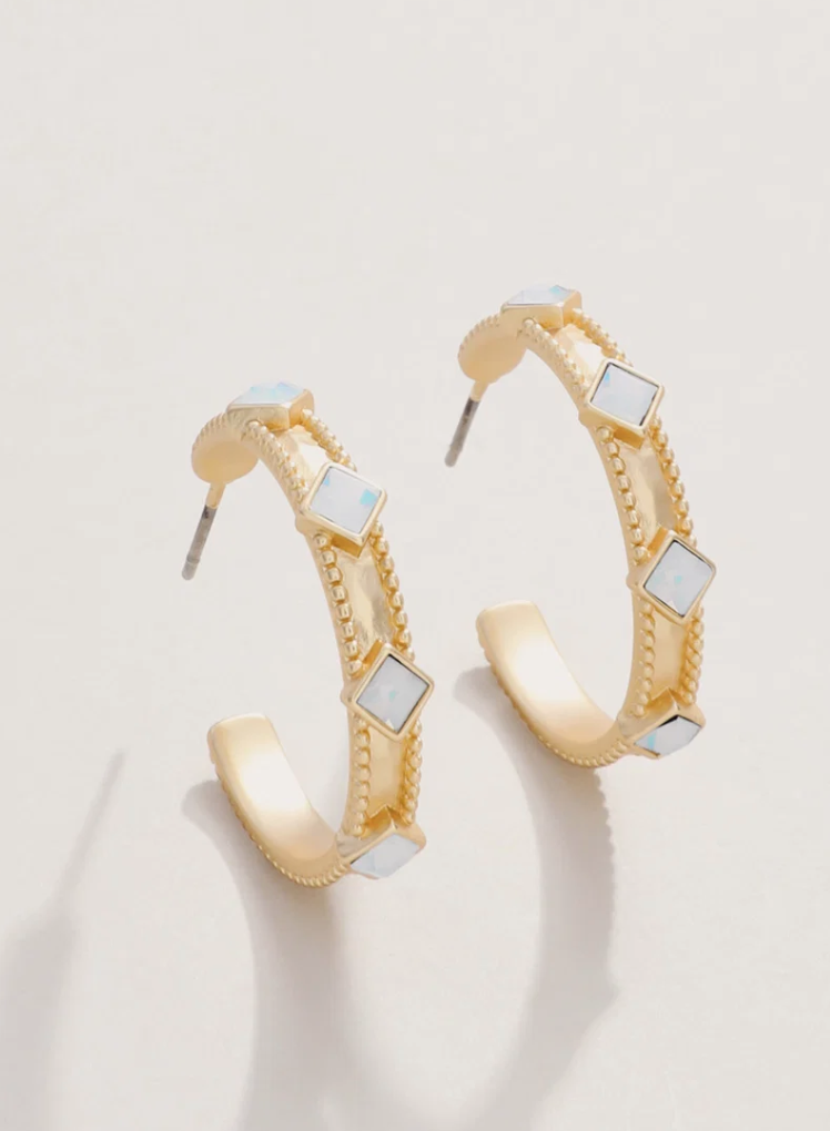 Harris Hoop Earrings 25mm White Opal