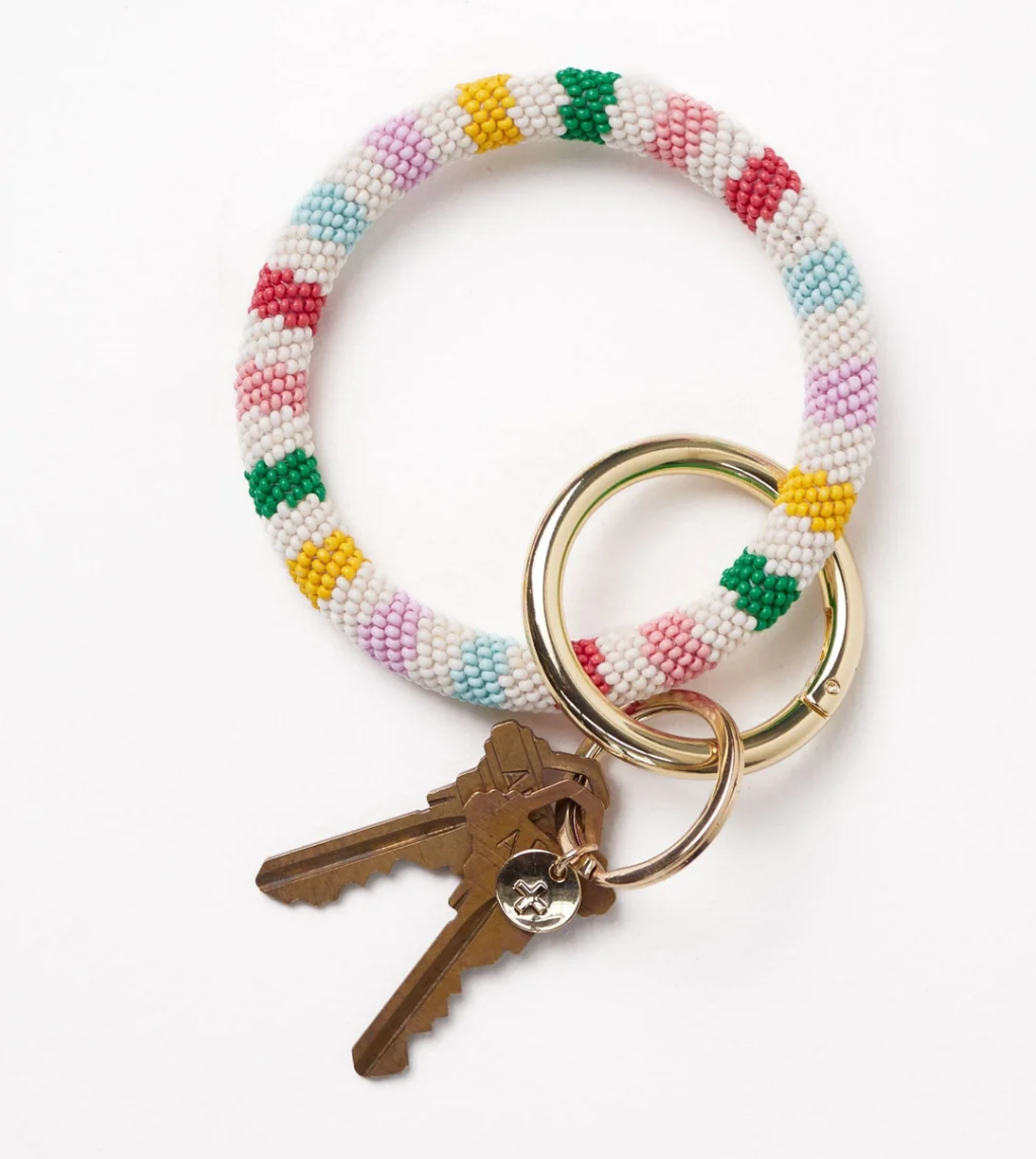 Chloe Stripe Beaded Key Ring Bracelet Light Check