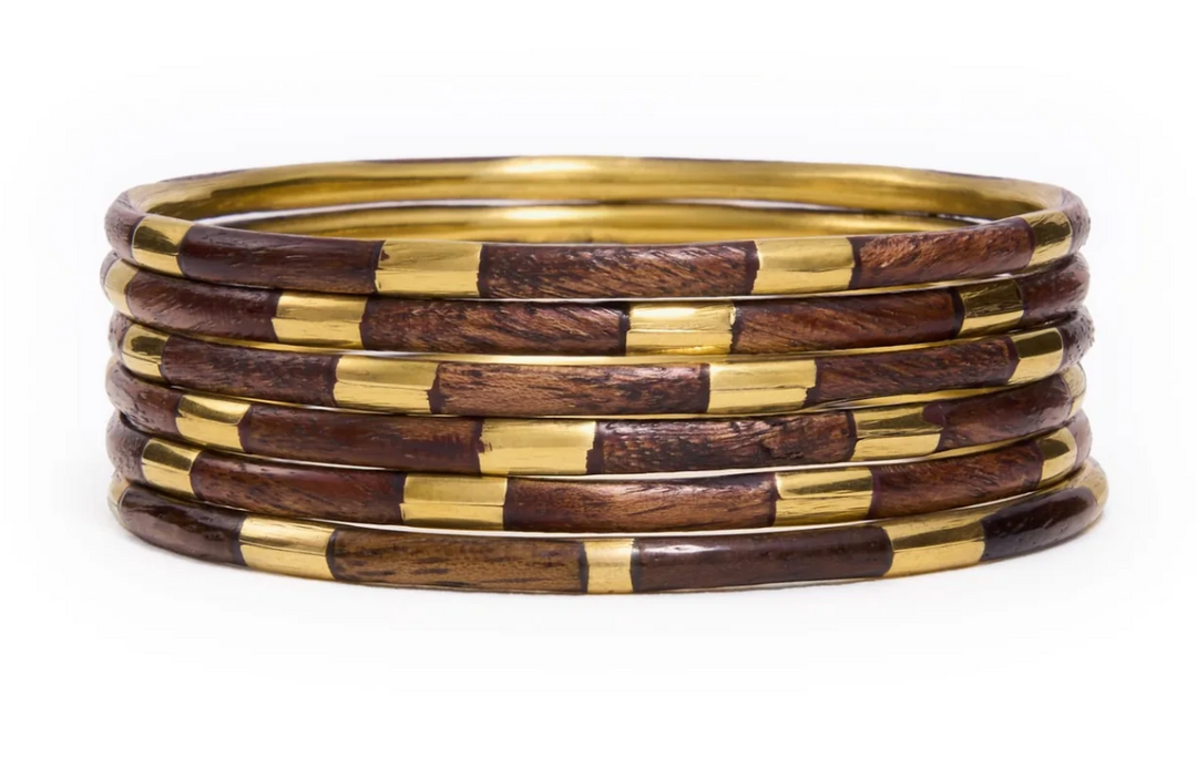 Katherine 6 Piece Bangles Wood and Brass