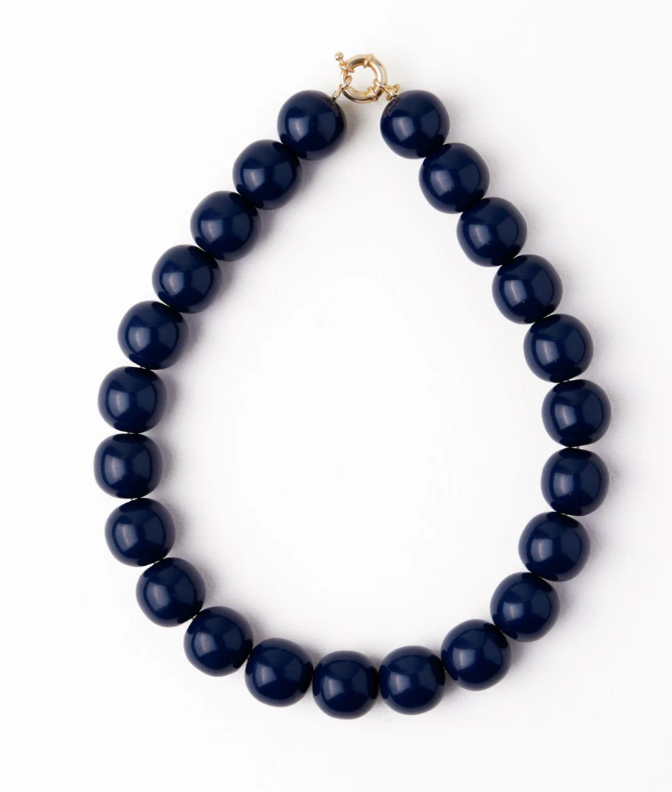 Iris Large Resin Bead Necklace Navy