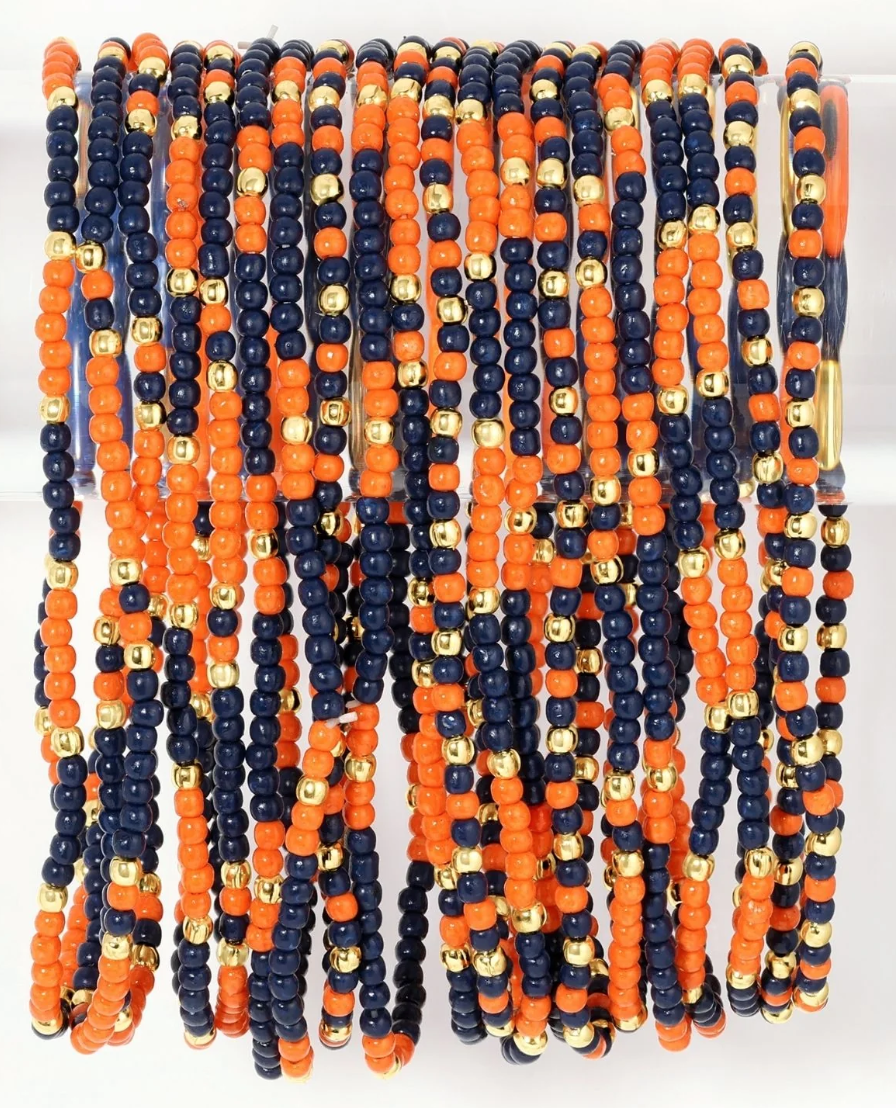 2mm Stretch Game Day Bracelet - Navy/Orange
