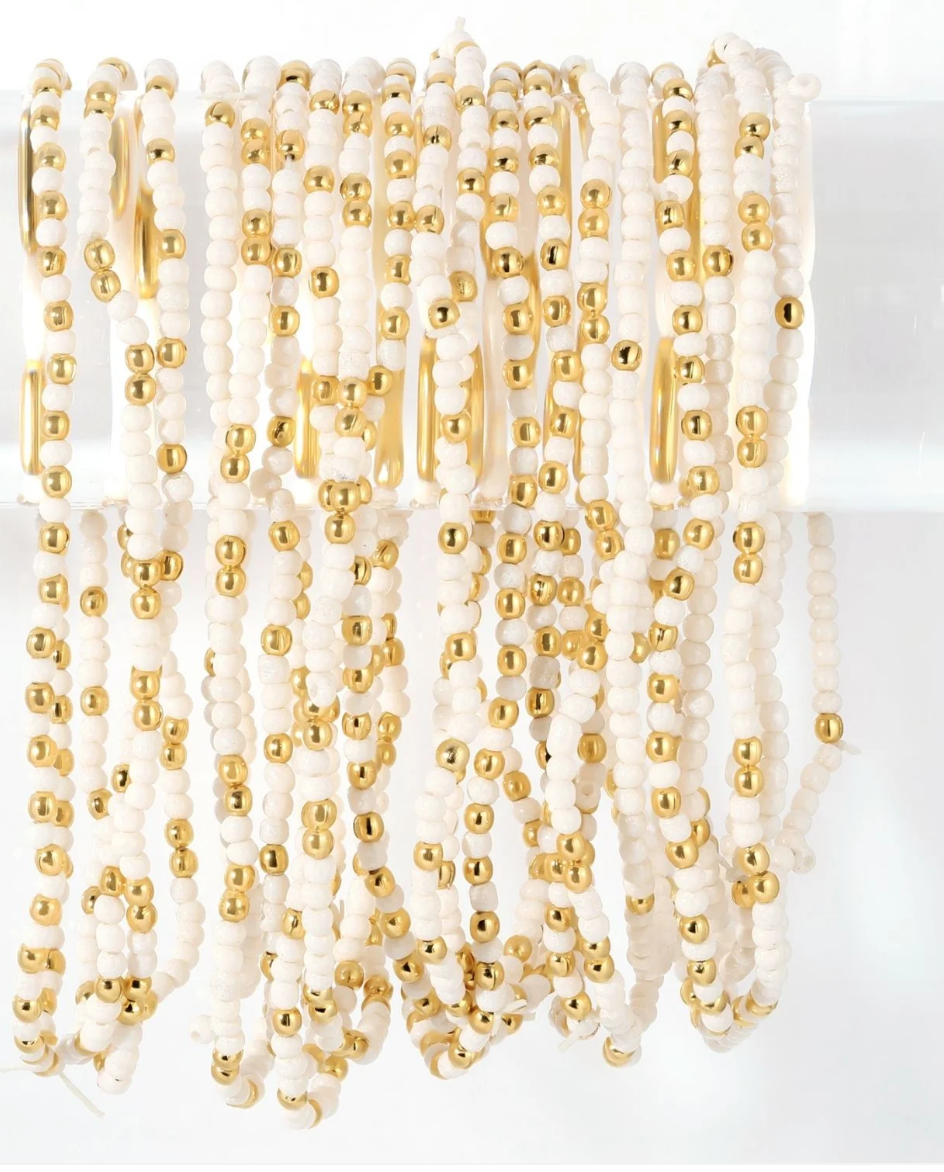 Stretch Beaded Solid Game Day Bracele - White/Gold