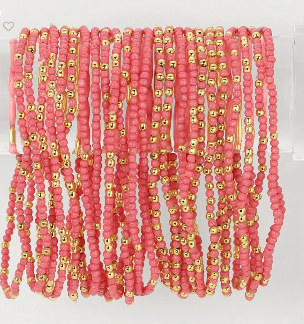 Solid Color 2mm Seed Bead Bracelet - Rose