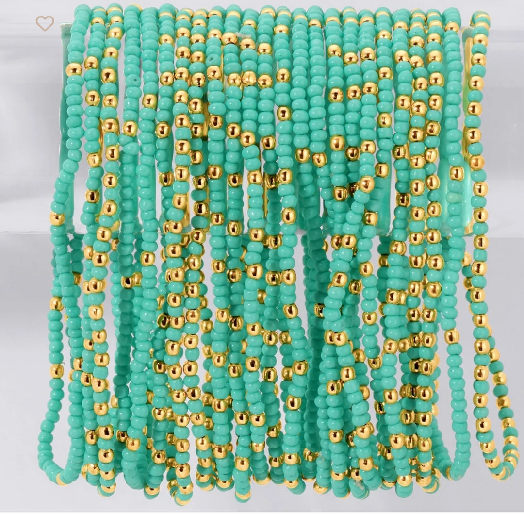 Solid Color 2mm Seed Bead Bracelet - Aquamarine