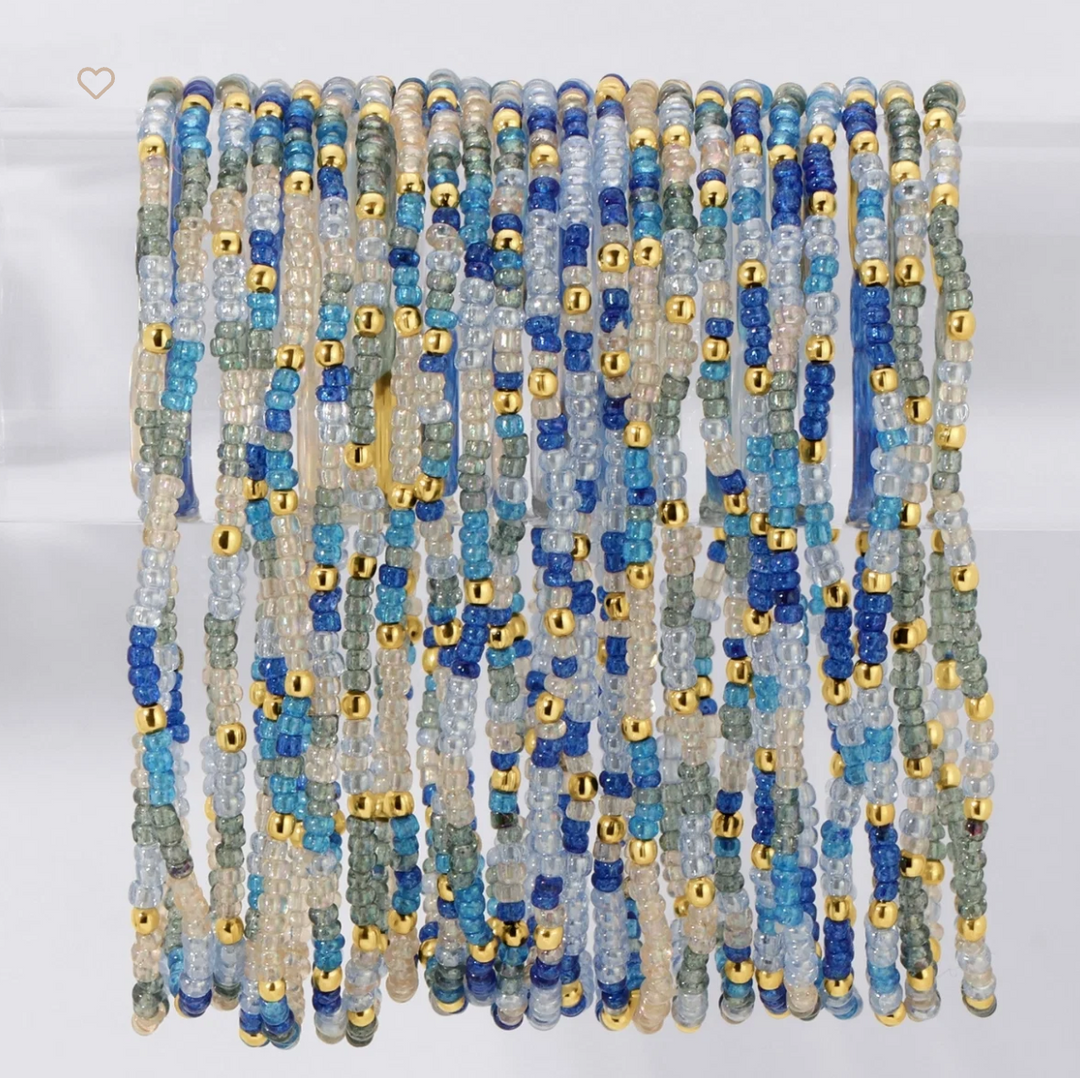 "Seaglass" Vibes 2mm Assorted Stretch Bracelet - Blue