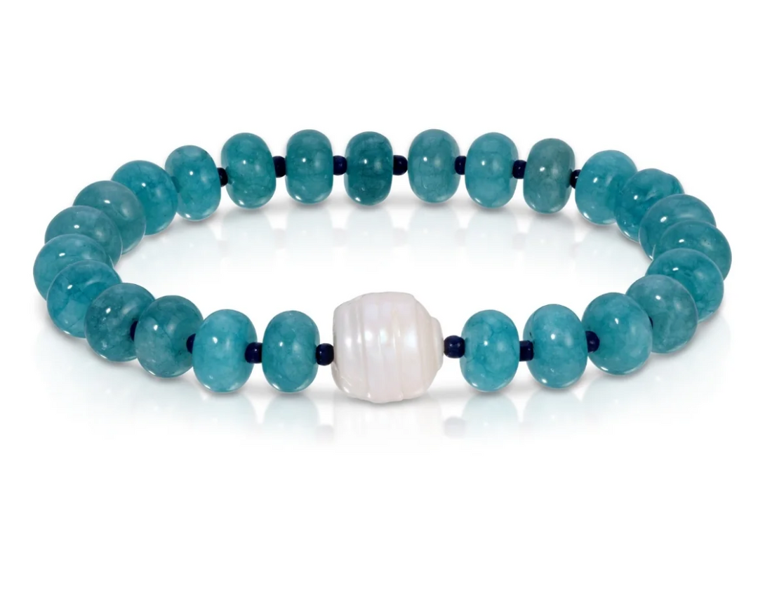 Stone Bracelet with Baroque Pearl- Blue/Navy