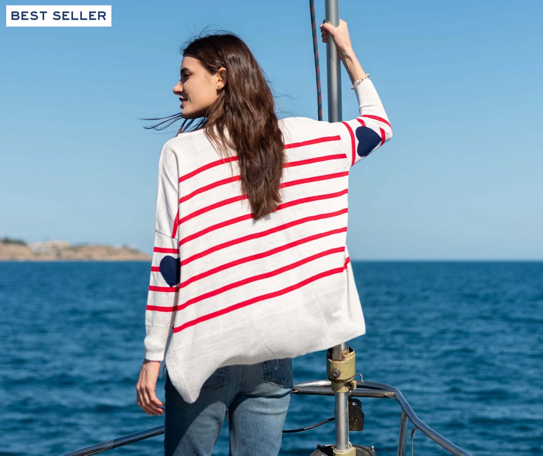 Amour Sweater - Red Stripes / Navy Heart - One Size