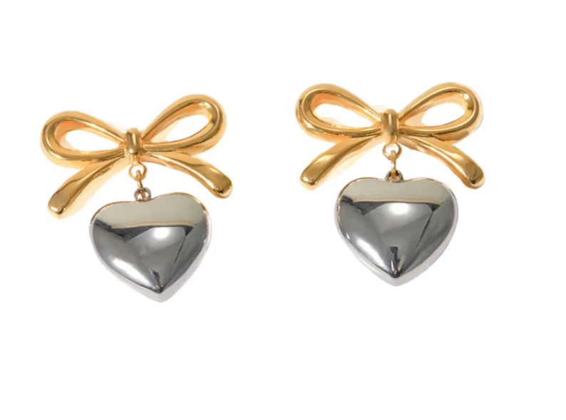 Mixed Metal Bow Heart Studs