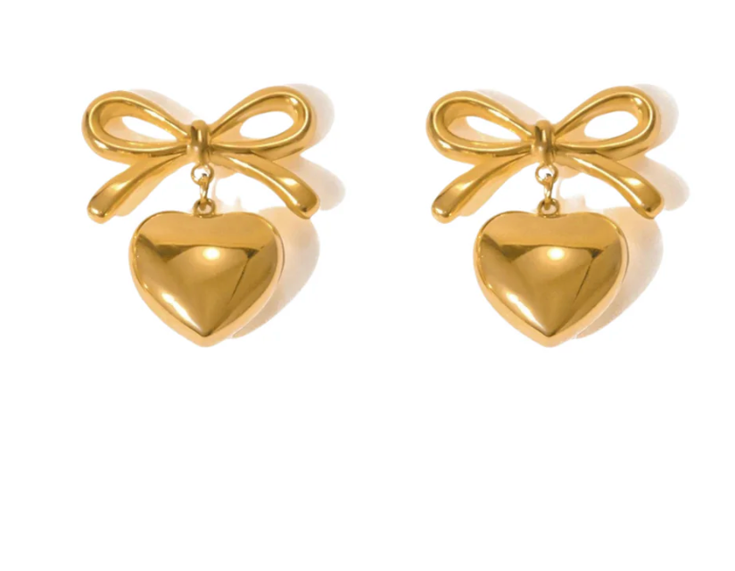 Gold Bow Heart Studs