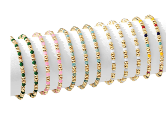 Gold Beaded Stretch Bracelets- Bright Tones