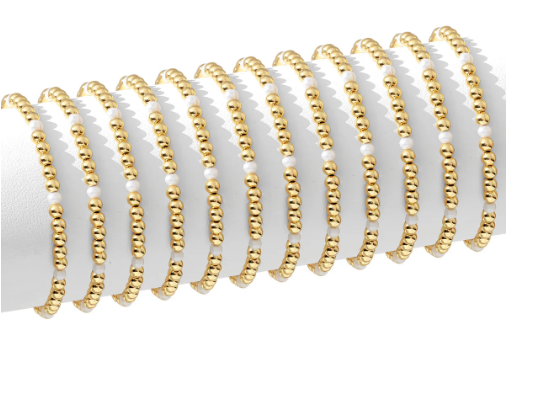 Gold Beaded Bracelet with Fresh Water Pearl Accents