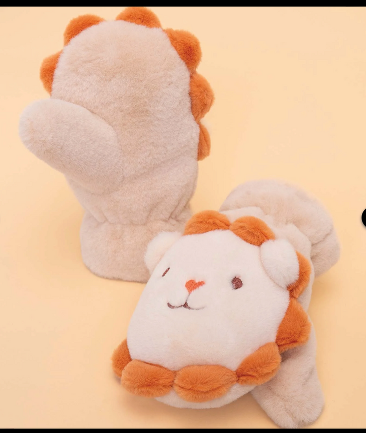 Powder - Kids Fluffy Mittens- Cute Lion Cream