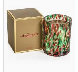 SPANGLED GLASS SCENTED CANDLE-RED, GREEN + GOLD